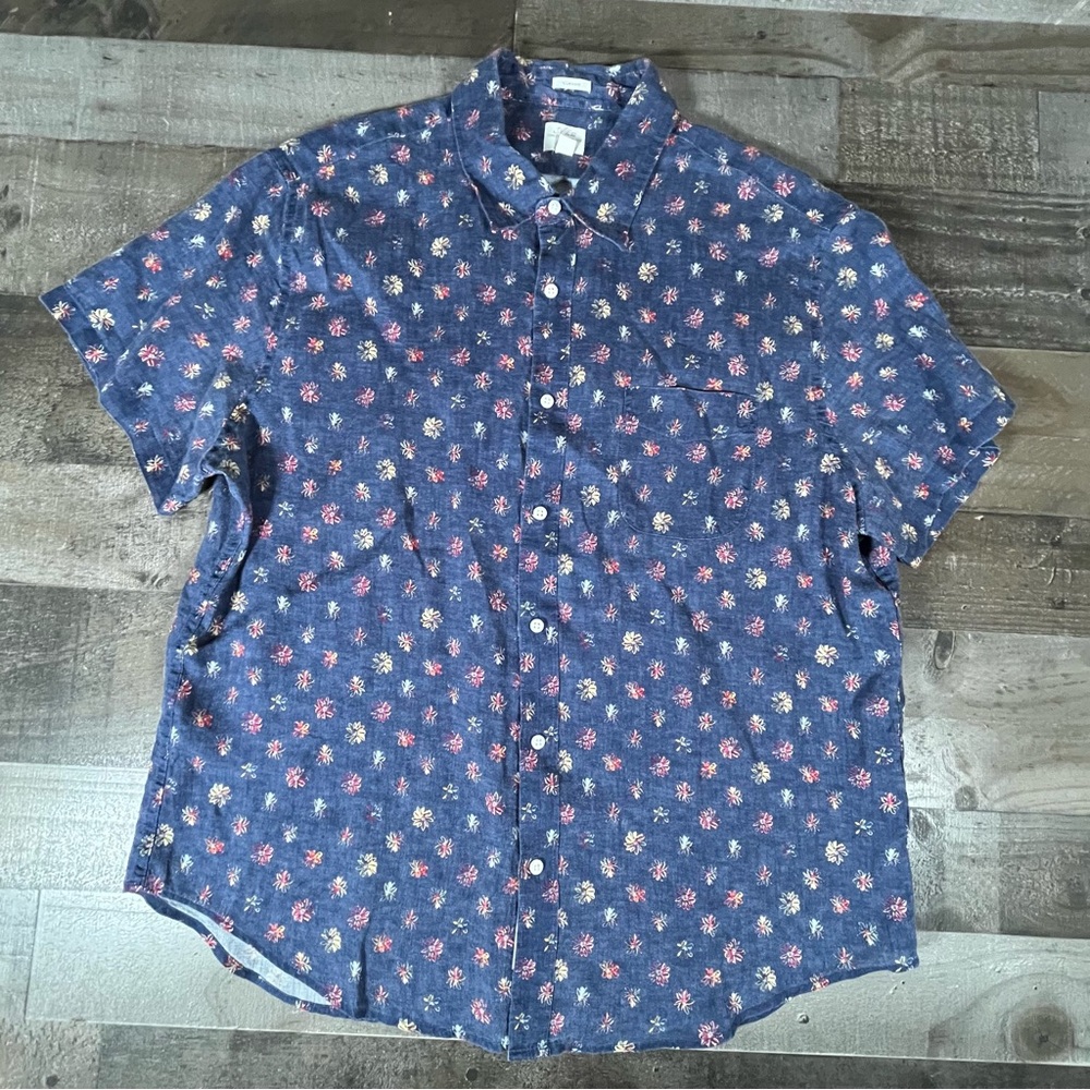 J. Crew Shirt Albini Linen Floral Short Sleeve Button‑Up Premium Fabric XL